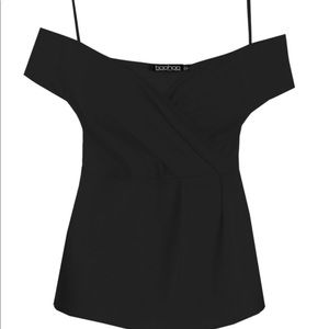 Boohoo plus open shoulder wrap top
